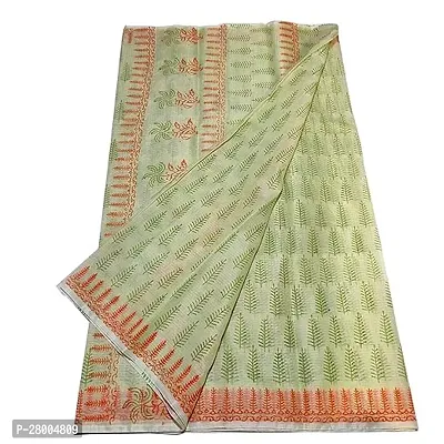 Womens Kota Doria Cotton block Printed Saree With Unstitched Blouse Piece