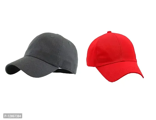VEERUS Baseball Combo Caps for Men and Women Pack of 2 (RED-Grey)