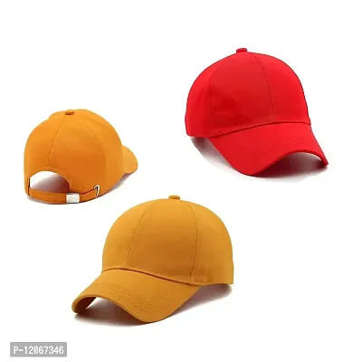 VEERUS Baseball Combo Caps for Men and Women Pack of 2 (RED-Mustard)