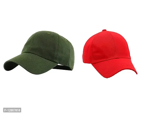 VEERUS Baseball Combo Caps for Men and Women Pack of 2 (RED-Olive Green)