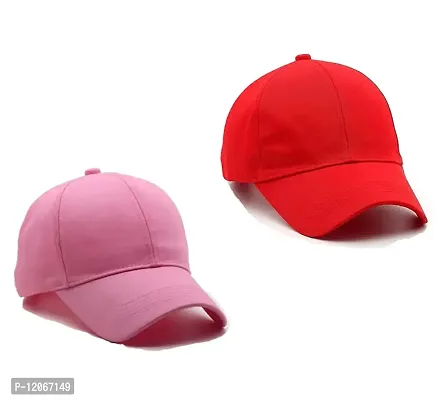 VEERUS Baseball Combo Caps for Men and Women Pack of 2 (RED-Pink)