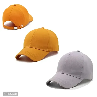 VEERUS Baseball Cap Light Grey-Mustard Combo for Men and Women Pack of 2