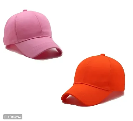 VEERUS Baseball Cap Orange-Pink Combo for Men and Women Pack of 2