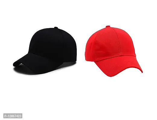 VEERUS Baseball Combo Caps for Men and Women Pack of 2 (RED-Black)