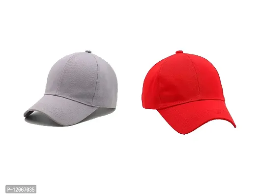 VEERUS Baseball Combo Caps for Men and Women Pack of 2 (RED-Light Grey)