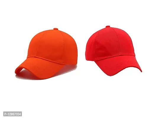VEERUS Baseball Combo Caps for Men and Women Pack of 2 (RED-Orange)