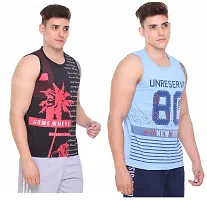 TOLLFREE S.L MADHOK Round Neck II Printed II Cotton Blend II Sleeveless II Vest II Sando for Mens (MN Sando-Combo-Black Sky-L)-thumb1