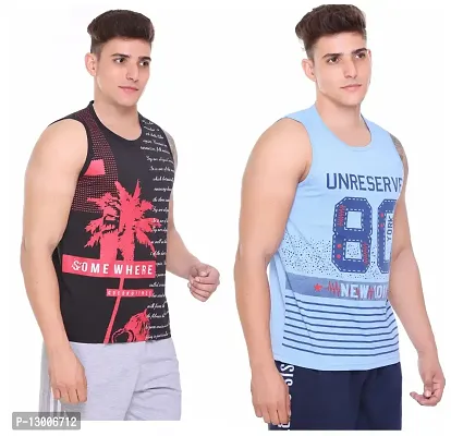 TOLLFREE S.L MADHOK Round Neck II Printed II Cotton Blend II Sleeveless II Vest II Sando for Mens (MN Sando-Combo-Black Sky-L)-thumb2