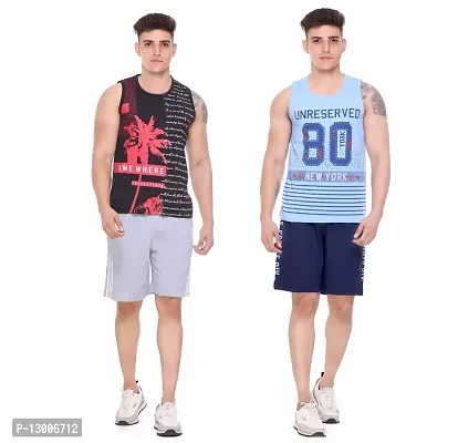 TOLLFREE S.L MADHOK Round Neck II Printed II Cotton Blend II Sleeveless II Vest II Sando for Mens (MN Sando-Combo-Black Sky-L)