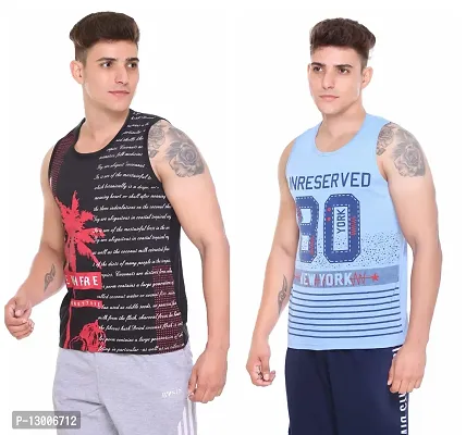 TOLLFREE S.L MADHOK Round Neck II Printed II Cotton Blend II Sleeveless II Vest II Sando for Mens (MN Sando-Combo-Black Sky-L)-thumb3