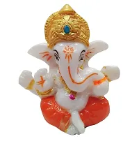 Classic Lord Ganesha Statues Ganesh Ganpati Beautiful Car Dashboard Idol Figurine Showpiece Sculpture Hindu Good Luck God - Orange, Resin..-thumb1