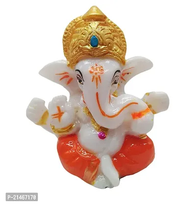 Classic Lord Ganesha Statues Ganesh Ganpati Beautiful Car Dashboard Idol Figurine Showpiece Sculpture Hindu Good Luck God - Orange, Resin..-thumb2