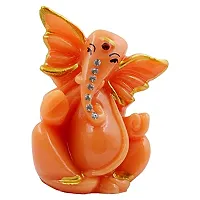 Classic- Ideas Hand Crafted Lord Ganesha Statue For Home Temple Office Car Dashboard Decor (Orange, Kk0678)-thumb1