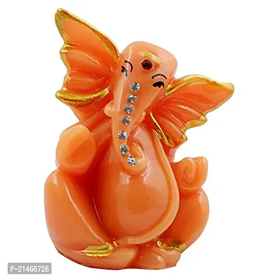 Classic- Ideas Hand Crafted Lord Ganesha Statue For Home Temple Office Car Dashboard Decor (Orange, Kk0678)-thumb2