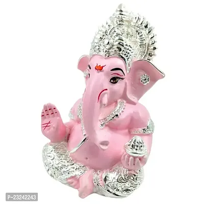 Karigaari India Ganpati Silver Plated Pink Resin Ganesha for Car Dashboard Idol  Showpiece (4 x 4, Yellow) showpiece,(Pack of 1)-thumb3