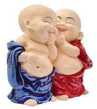 Classic Handcrafted Resine Little Laughing Buddha Monk Sculpture | Showpiece For Home Deacute;cor And Office, Blue-thumb2