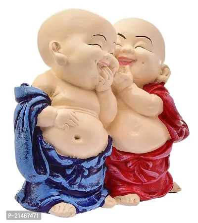 Classic Handcrafted Resine Little Laughing Buddha Monk Sculpture | Showpiece For Home Deacute;cor And Office, Blue-thumb3