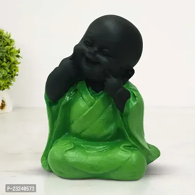 Karigaari India Polyresin Meditating Monk Buddha / Laughing Buddha / Happy Man Statue Standard Green Color, 1 Piece - HM-06