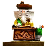 Classic Handcrafted Resin Lord Ganesh Ji Writing Geeta Showpiece For Home Decor And Office (Orange, Brown)-thumb1