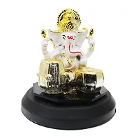 Classic Gold Plated Golden Tabla White Color Ganesh Idol For Car Dashboard and Home Decor I Car Dashboard Idols I Ganpati For Car Dashboard I Car Idols For Dashboard-thumb1