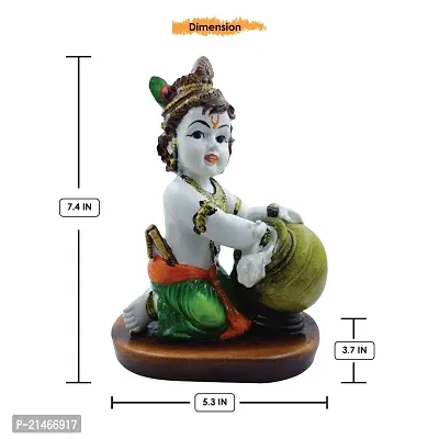 Classic Handcrafted Polyresine Bal Krishna Eating Makhan Showpiece For Home Decor And Office (Orange, Green, White)-thumb3