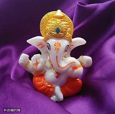 Classic Lord Ganesha Statues Ganesh Ganpati Beautiful Car Dashboard Idol Figurine Showpiece Sculpture Hindu Good Luck God - Orange, Resin..-thumb0