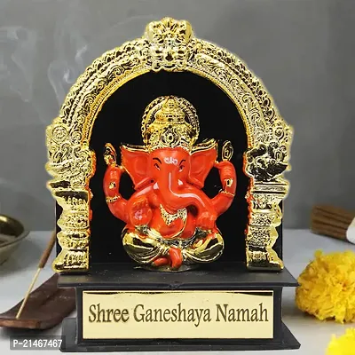 Classic Gold Plated Golden Temple Ceramic Orange Color Ganesh Idol For Car Dashboard and Home Decor I Car Dashboard Idols I Ganpati For Car Dashboard I Car Idols For Dashboard