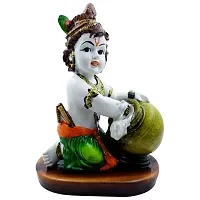 Karigaari India Handcrafted Polyresine Bal Krishna Eating Makhan Showpiece for Home Decor and Office (Orange, Green, White)-thumb1