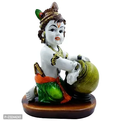 Karigaari India Handcrafted Polyresine Bal Krishna Eating Makhan Showpiece for Home Decor and Office (Orange, Green, White)-thumb2