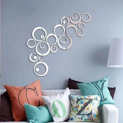 Karigaari India- Big Size 3D Acrylic Mirror Wall D?cor Stickers for Home  Office - Silver, 12 Ring + 3 Free Rings