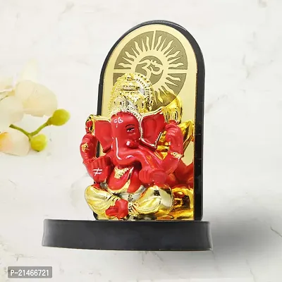 Classic Gold Plated Golden Om Red Color Ganesh Idol For Car Dashboard and Home Decor I Car Dashboard Idols I Ganpati For Car Dashboard I Car Idols For Dashboard-thumb0