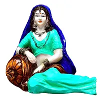 Classic- Ideas Hand Crafted Polyresin Eco Friendly Rajasthani Women Idol Figurine (Sea Green)-thumb2