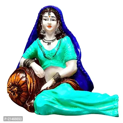 Classic- Ideas Hand Crafted Polyresin Eco Friendly Rajasthani Women Idol Figurine (Sea Green)-thumb3