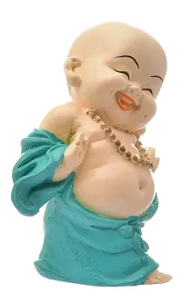 Karigaari India Handcrafted Resin Laughing Buddha Monk Idol Sculpture | Buddha Idols for Home Decor, 17.78 cm x 17.78 cm x 20.40 cm, Multicolour-thumb2