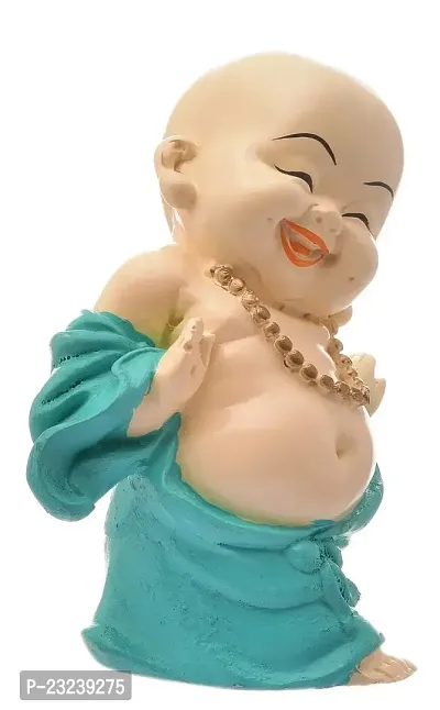 Karigaari India Handcrafted Resin Laughing Buddha Monk Idol Sculpture | Buddha Idols for Home Decor, 17.78 cm x 17.78 cm x 20.40 cm, Multicolour-thumb3