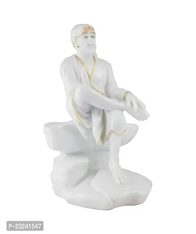 KRISHNAGALLERY1 Polyresin White Sai Baba Murti Statue Sai Idol for Home Pooja Gifted Showpiece Office D?cor Car Dashboard 5 Inch