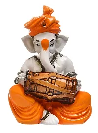 Coriox Ganesha Playing Dholak Polyresine Idol (16 Cm X 13.59 Cm X 13 Cm)-thumb1