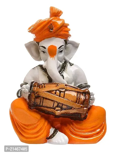 Coriox Ganesha Playing Dholak Polyresine Idol (16 Cm X 13.59 Cm X 13 Cm)-thumb2