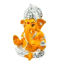 Karigaari India Ganpati Silver Plated Gold Resin Ganesha for Car Dashboard Idol  Showpiece (4 x 4, Yellow) showpiece,(Pack of 1)-thumb1