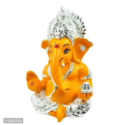 Karigaari India Ganpati Silver Plated Gold Resin Ganesha for Car Dashboard Idol  Showpiece (4 x 4, Yellow) showpiece,(Pack of 1)-thumb2