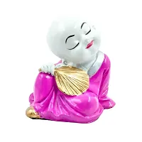 Karigaari India Polyresine Polyresin Sitting Buddha Idol Statue Showpiece with Fan for HomeDecor Decoration Gift Gifting Items-thumb1