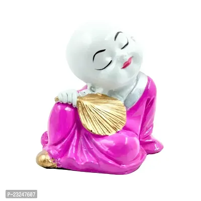 Karigaari India Polyresine Polyresin Sitting Buddha Idol Statue Showpiece with Fan for HomeDecor Decoration Gift Gifting Items-thumb2