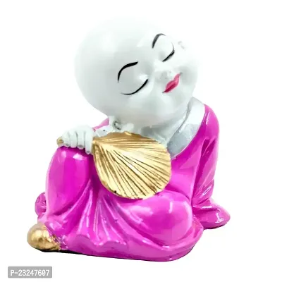 Karigaari India Polyresine Polyresin Sitting Buddha Idol Statue Showpiece with Fan for HomeDecor Decoration Gift Gifting Items