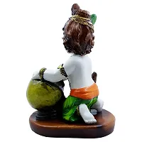 Karigaari India Handcrafted Polyresine Bal Krishna Eating Makhan Showpiece for Home Decor and Office (Orange, Green, White)-thumb4