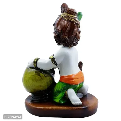 Karigaari India Handcrafted Polyresine Bal Krishna Eating Makhan Showpiece for Home Decor and Office (Orange, Green, White)-thumb5