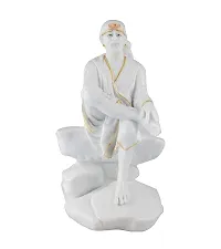 KRISHNAGALLERY1 Polyresin White Sai Baba Murti Statue Sai Idol for Home Pooja Gifted Showpiece Office D?cor Car Dashboard 5 Inch-thumb2