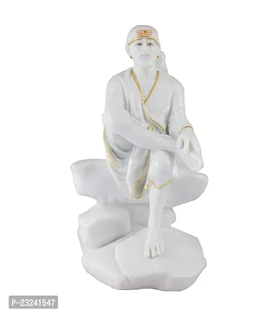 KRISHNAGALLERY1 Polyresin White Sai Baba Murti Statue Sai Idol for Home Pooja Gifted Showpiece Office D?cor Car Dashboard 5 Inch-thumb3