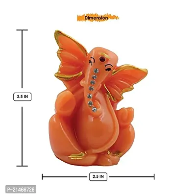 Classic- Ideas Hand Crafted Lord Ganesha Statue For Home Temple Office Car Dashboard Decor (Orange, Kk0678)-thumb3