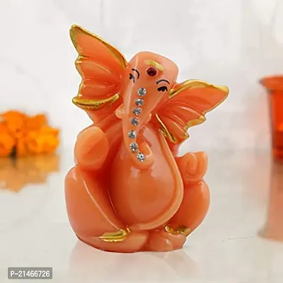 Classic- Ideas Hand Crafted Lord Ganesha Statue For Home Temple Office Car Dashboard Decor (Orange, Kk0678)