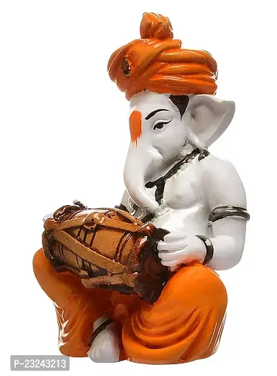 Coriox Ganesha Playing Dholak Polyresine Idol (16 cm x 13.59 cm x 13 cm)-thumb4